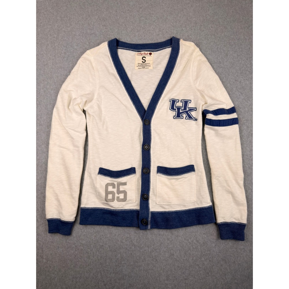 College Vault Kentucky Wildcats Cardigan Sweater Cream Blue Tailgate Womens S